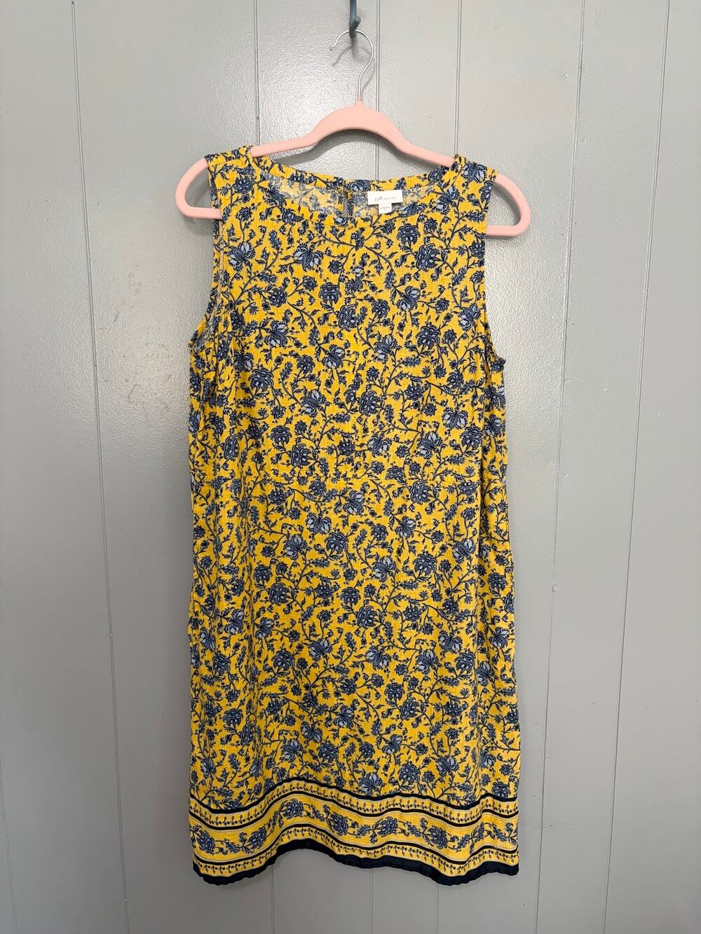 J. Jill Love Linen Yellow Blue Floral Sleeveless Knee Lenght Shift Dress M